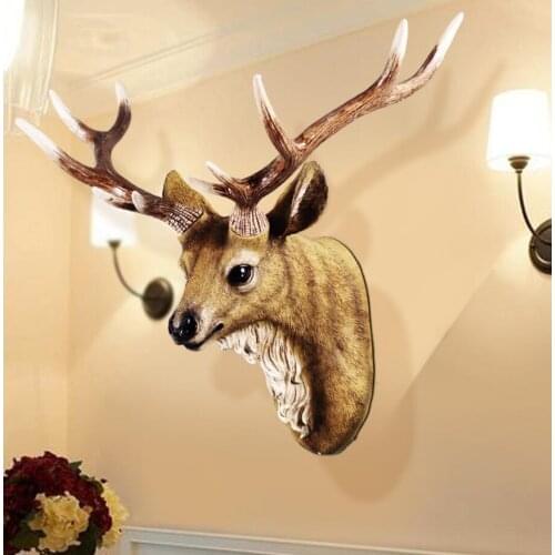 3D Artificial Deer Head Bust Wall Hanging Decorative Sculpture Resin Wild Animal Decor Art Statue