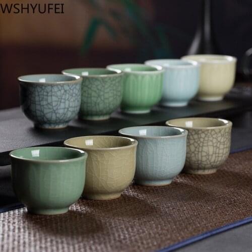 4 pcs/set Retro Handmade Ceramic Teacup Chinese Ice cracked Porcelain tea bowl Tea set Accessories Portable Personal Single Cup
