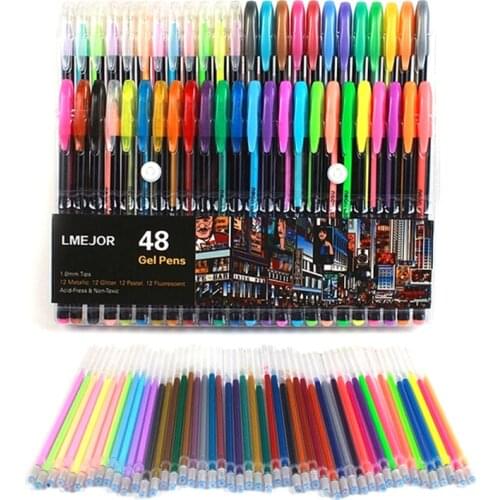 48 Colors Gel Pen Refills Glitter Metallic Watercolor Fluorescent Ink Pen Replacement Signature Rods School Office Supplies NEW