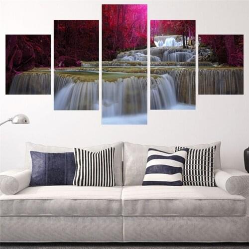 5 pcs diamond painting waterfall red trees Wall decor Picture diamond mosaic set diamond embroidery full square round Landscape