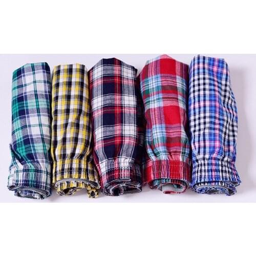 5 pcs Mens Underwear Boxers Shorts Casual Cotton Sleep Underpants Quality Plaid Loose Comfortable Homewear Striped Panties