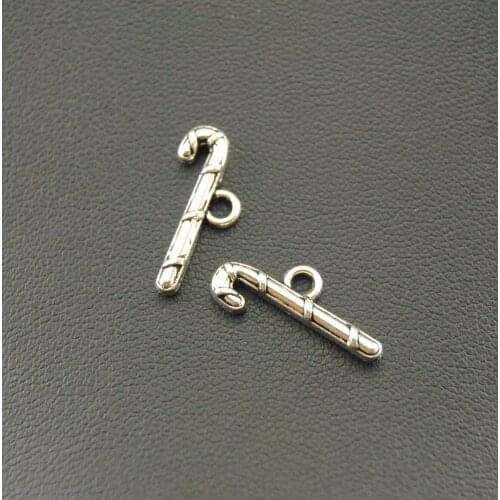 20 Pcs Silver Color Charm Pendants Crutches Candy Cane Fit Diy Snake Chain Accessories For Jewelry Making 20x9mm A888