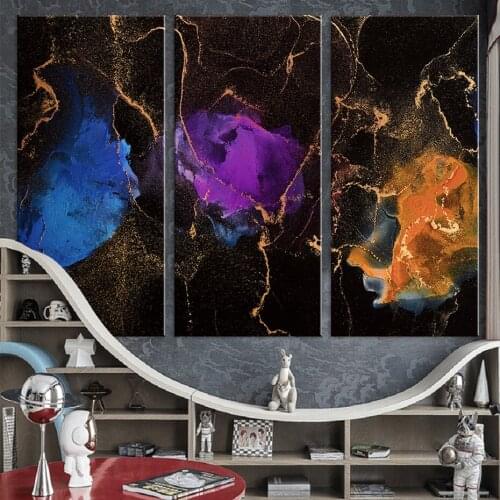 Black Purple Blue Luxury Ink Pattern Canvas Paintings Abstract Marble Wall Art Prints Pictures Posters for Bedroom Home Decor