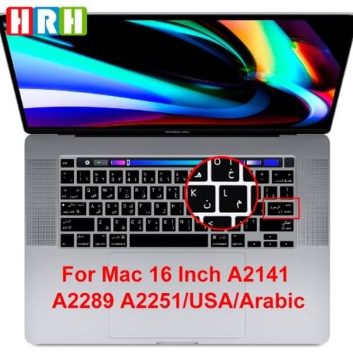 HRH Black Silicone Arabic Keyboard Skin Cover For MacBook New Pro 16 2019 A2141 M1 Chip A2338/A2251/A2289 2020