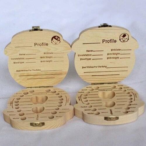 Wooden Tooth Box Baby Child Teeth box storage box baby milk toothpick Spain English Teeth Organizer Storage Box