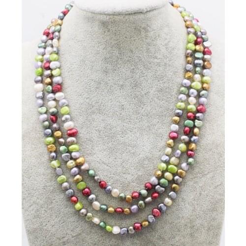 Long freshwater pearl baroque necklace multicolor 6-7mm bracelet 55inch FPPJ wholesale beads nature