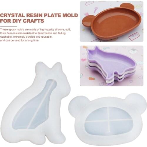 DIY Dish Resin Mold Crystal Epoxy Resin Mirror Dog Bear Flower Shell Plate Mold Cute Dish Plate Silicone Mold for DIY Crafts 40a