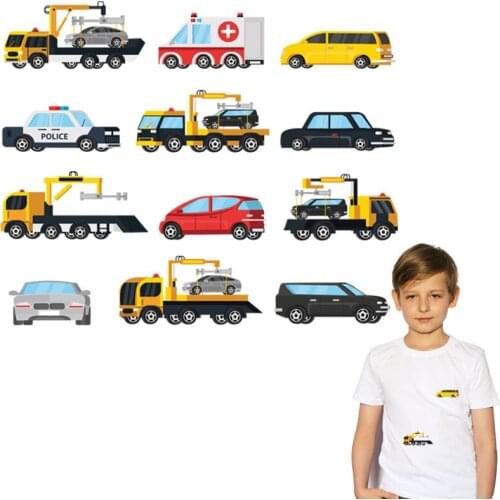 Cartoon Cars Applique Clothes Iron On Boy T-Shirt Washable Thermal Press Vinyl Diy Hoodies Tops Thermo Patch Car Trailer