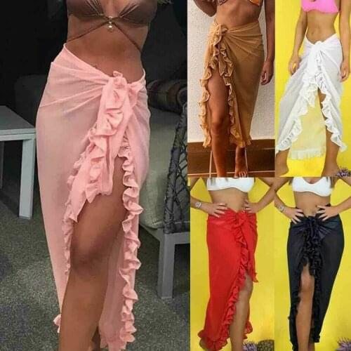 Hiriigin Summer 2019 New Women Beach Bikini Ruffle Solid Cover up Swim Skirt Short Wrap Sarong Beachwear Swimwear
