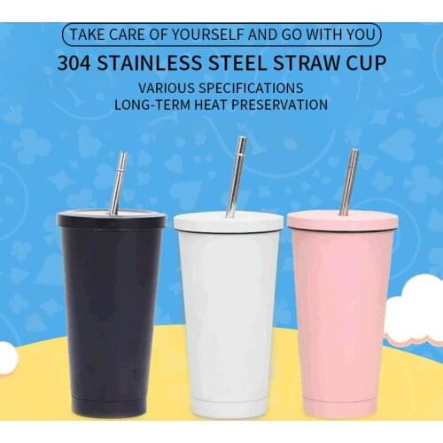 Stainless Steel Coffee Mug 500ml Mug With Lid Beer Mugs For Tea Cup Metal Cup Drink Straw Drink Straw Travel Cups #25