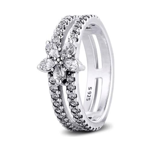 Ring Sparkling Snowflake Double Rings For Women Anillos Mujer Bague 925 Sterling Silver 925 Jewelry bijoux Femme Joyas Plata