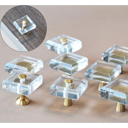 Square Crystal Glass Handle Pure Copper Crystal Handle Light Creative Luxury Single Hole Handle Drawer Cabinet Handle