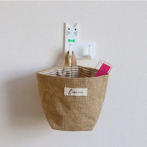 Mini Wall-Hanging Storage Bags Cotton Linen Foldable Storage Basket Box Decorative Hanging Bag