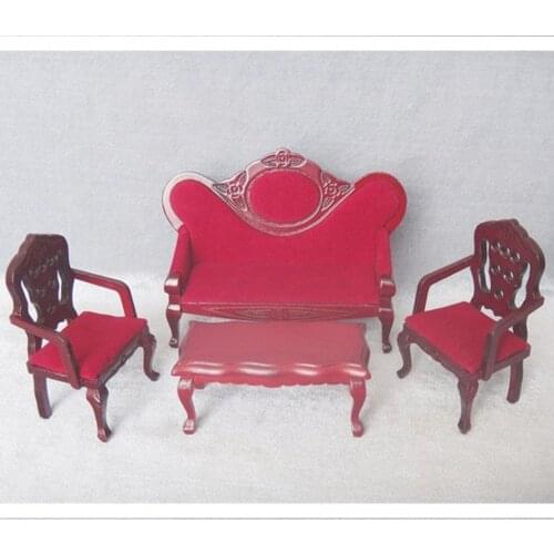 1:12 Scale Dollhouse Furniture Toy, Wooden & Velvet Single/Double Sofa Couch Arm Chair 3pcs/Set, Doll House Furnishings Decor