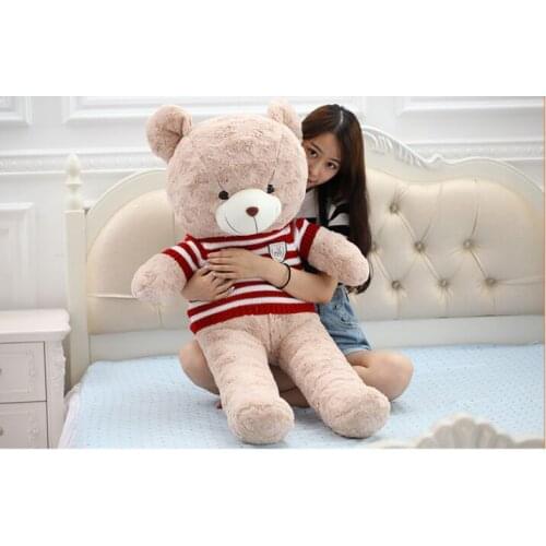 About 80cm lovely teddy bear plush toy dressed red-white stripes sweater khaki bear soft doll throw pillow birthday gift b2589