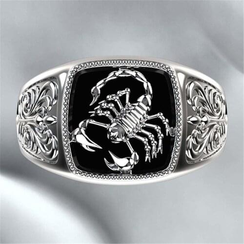 Creative Silver-Color Poisonous Scorpion Embossed Mens Hip-Hop Punk Ring Prom Accessories Personality Jewelry Gift