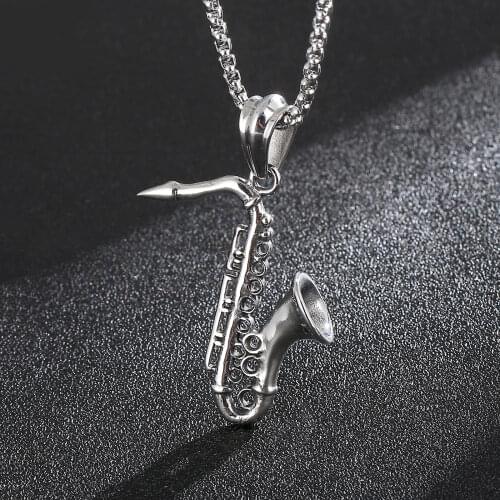 Small Saxophone Creative Musical Instrument Pendant Stainless Steel Necklace The Best Gift for Boyfriend