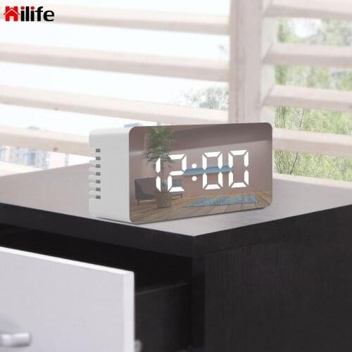 USB & Battery Operated Desk Table Alarm Clocks Digital LED Display Desktop Clock Thermometer Mirror Clock with Snooze Function