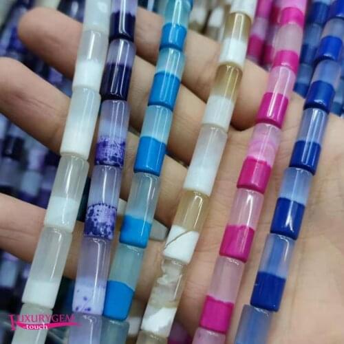 Natural Multicolor Agates Stone Spacer Loose Beads High Quality 8x20mm Smooth Column Shape DIY Gem Jewelry Making 38cm wk417