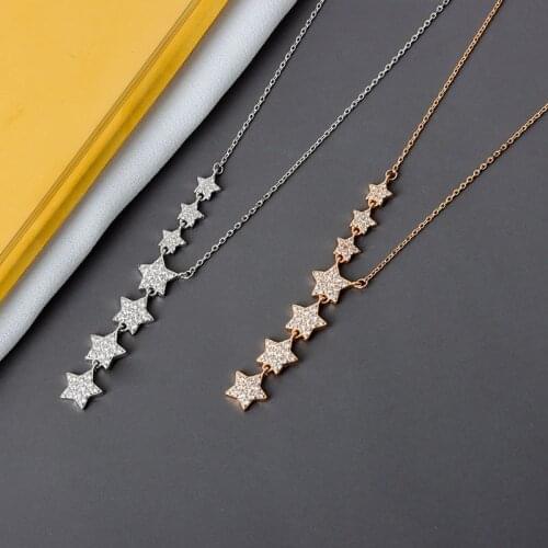 New Fashion Cubic Zircon Silver Color 7 Star choke Necklace Exquisite Simple Pendant Necklace For Women Jewelry 2021