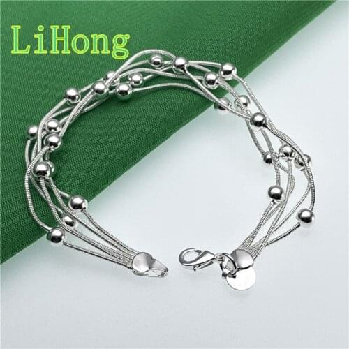 New 925 Sterling Silver Bracelet Five Thread Snake Bone Glossy Bead Bracelet For Woman Charm Jewelry Party Gift