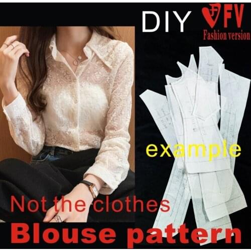 New style womens fashion lace long-sleeved shirt pattern cutting diagram 1:1 garment structure pattern BCY-132