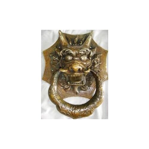 Wholesale Retro bronze factory outlets Large rare refined big rare old copper foo dog door knocker