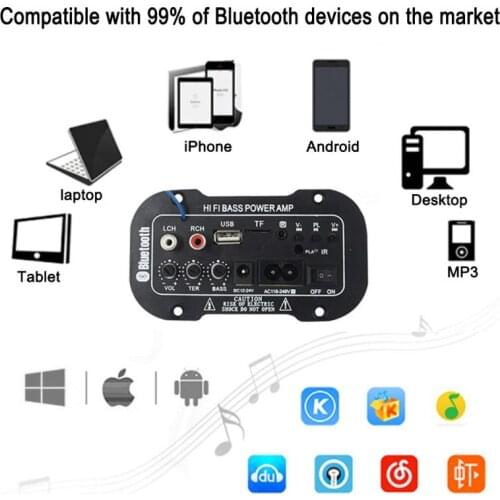 Car Audio Power Amplifier Board 220V Car Bluetooth 2.1 Hi-Fi Bass Power AMP Radio Speakers Digital Amplifier Car Marine Audio