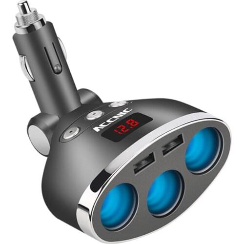 1 to 3 Sockets DC 12/24V Car Cigarette Lighter Socket Splitter Hub Dual USB Car Charger Power Adapter with On/Off Switch and Vol