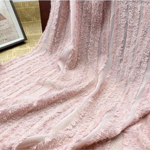 Retro chiffon jacquard striped cut flower tassel fabric bilateral tassel DIY womens shirt dress fabric ins style