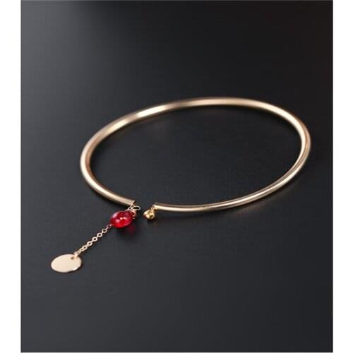 DMBS235 Plain surface water drop ruby bracelet female Gemstones genuine 14K gold Injection elastic bracelet gift customization