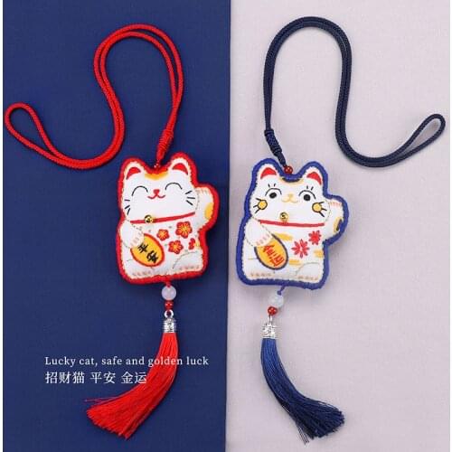 Lucky Cartoon Cat keychain DIY Embroidery Kit Sachet Pendant High Quality Handmade Amulet Cross Stitch Kit Amulet Sachet Gift