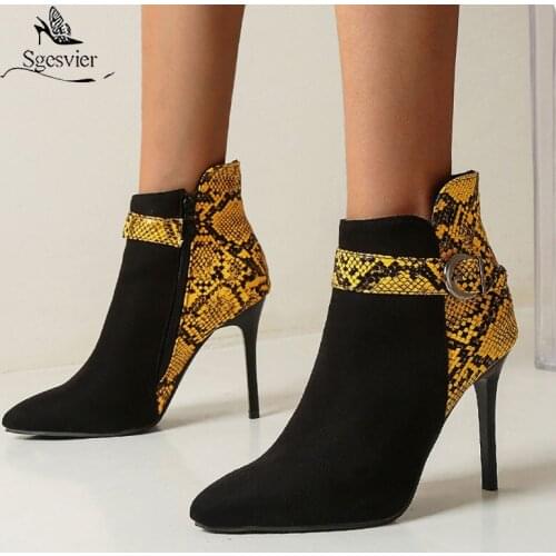 Sgesvier Sexy Women Boots Autumn Thin High Stiletto Heels Ankle Boots Faux Python Shoes Woman Fall Ladies Short Boots Big Size