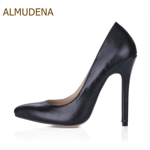 ALMUDENA Chic Style Black High Heel Pumps Shallow Dress Shoes Office Dress Pumps Wedding Party Footwear Dropship Size 35-41