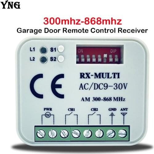 Universal Multi-Frequency Garage Door Remote Control Receiver 300mhz-868mhz RX MULTI Switch Opener AC DC 9V-30V 2 Channel