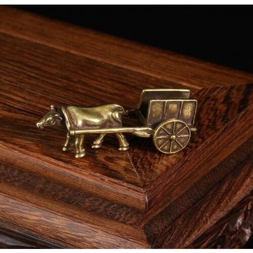 Vintage Copper Bull Car Ornament Zodiac Animal Bull Cart Chinese Tradional Handmade Craft Brass Desk Decoration Gifts Home Decor