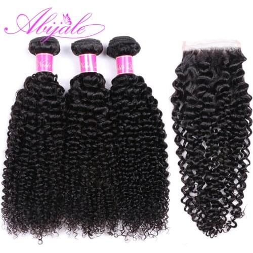 Abijale Curly Bundles With Closure Brazilian Hair Weave Bundles With Closure Human Hair Bundles With Closure Remy Hair