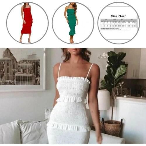 High Stretchy Stylish Spaghetti Straps Ruffles Dress Women Sexy Dress Solid Color for Club