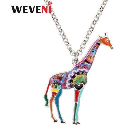 WEVENI Statement Alloy Enamel Africa Jungle Giraffe Necklace Chain Pendant For Women Girls Lady Novelty Animal Jewelry 2018 News