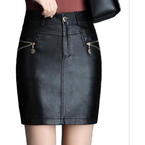 Women Imitation Leather Skirts Casual Plus Size Winter Female Skirt Black Red Fashion Casual Skirts Sexy Package Hip Saias K1345