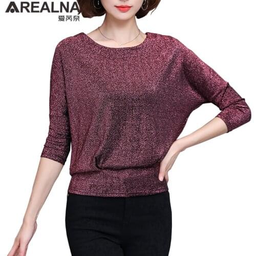 Korean Fashion bat sleeve blouse women top shine Elegant Women bright sequins blouses and tops Plus Size 4XL female lurex Shirt