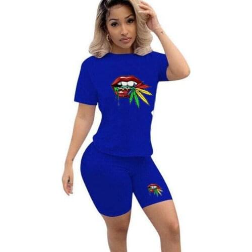 Women Tracksuit Oversize High Waist Shorts Outfit Womens Lip Print T-shirt+Short Pants Sporting Tracksuit Outfits Summer Suits