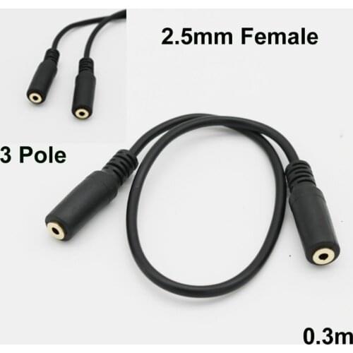 1pc 2.5mm 3 Pole Female Jack to 2.5mm 3 Pole Female AUX Auxiliary Audio TRS Adapter Converter Cable Cord 30cm