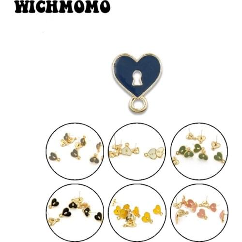 2021 New 13*10mm 6pcs Zinc Alloy Drop Oil Hearts Lock Earring Base Connectors Linkers for DIY Earring Jewelry Accessories