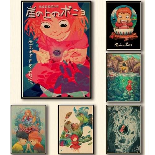 27 Designs Ghibli Movie Ponyo on The Cliff Kraftpaper Poster HomeDecal Painting Wall Sticker for Coffee House Bar