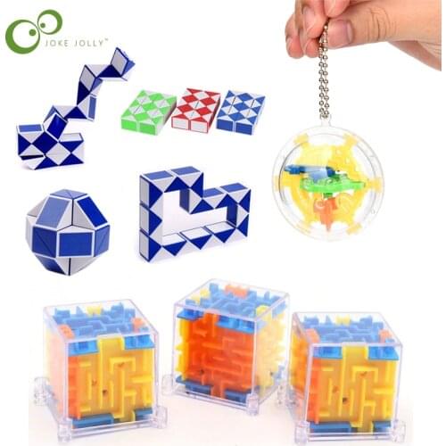 3pcs Intellect 3D Puzzle Maze Ball Magic Snake Ruler Labyrinth Spherical Balance Barrier Educational Toys For Children ZXH