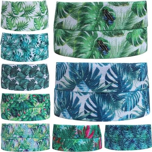 50 yards/lot) Free shipping spring foe ribbon, 5/8" beautiful leaf and flower printed fold over elastic
