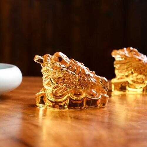 7cm Crystal Toad Ornaments Chinese Golden Frog Feng Shui Crafts Home Office Decoration Tabletop Figurines Lucky Gifts Miniature