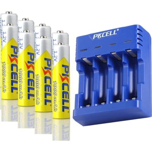 8PC PKCELL AAA battery 1000mah 1.2v nimh battery AAA rechargeable batteries pack with NIMH battery charger for AA/AAA battery