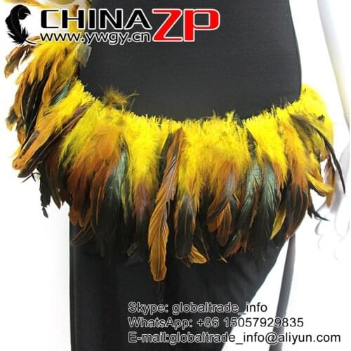 CHINAZP Factory 800pieces/Bundle 80-85cm Length Good Quality Dyed Yellow Half Bronze Strung Rooster Schlappen Feathers